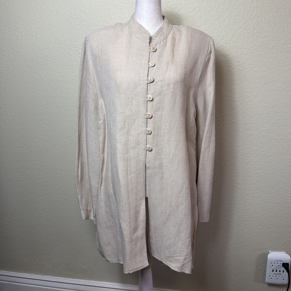 J P by Jack Pot Linen Shirt Jacket Tunic Womens S Beige Vintage